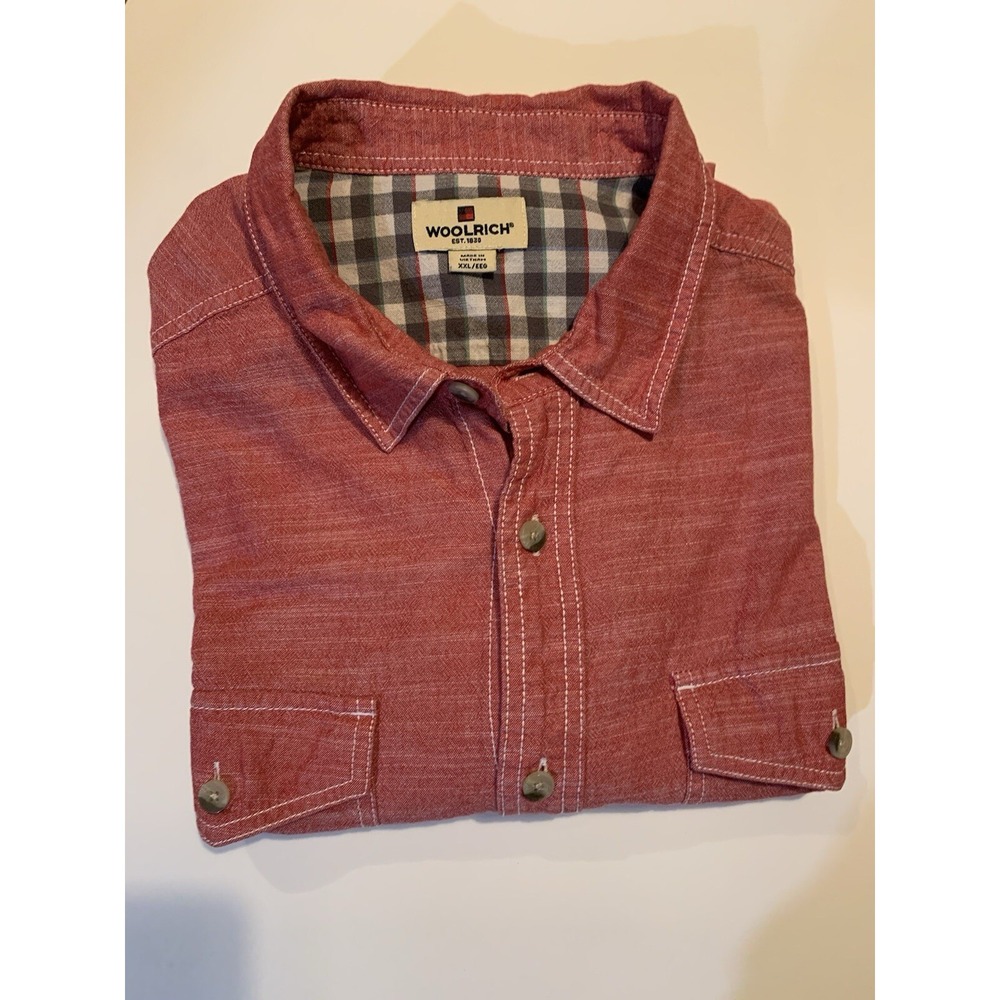 Woolrich 1830 Cotton SS‎ Button Pockets Collar Red Men's Western Style Shirt 2XL